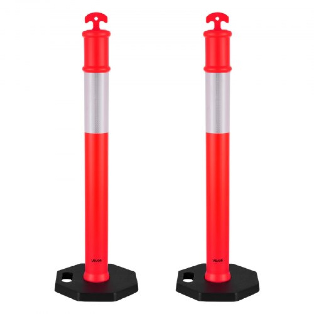 VEVOR 2 Pack Traffic Delineator Posts, 1140 mm Traffic Safety Cons with σταθμισμένη βάση και αντανακλαστικές λωρίδες, Heavy Duty Delineator Posts για εργοτάξιο, Χώρος στάθμευσης, Crowd Control, κόκκινο