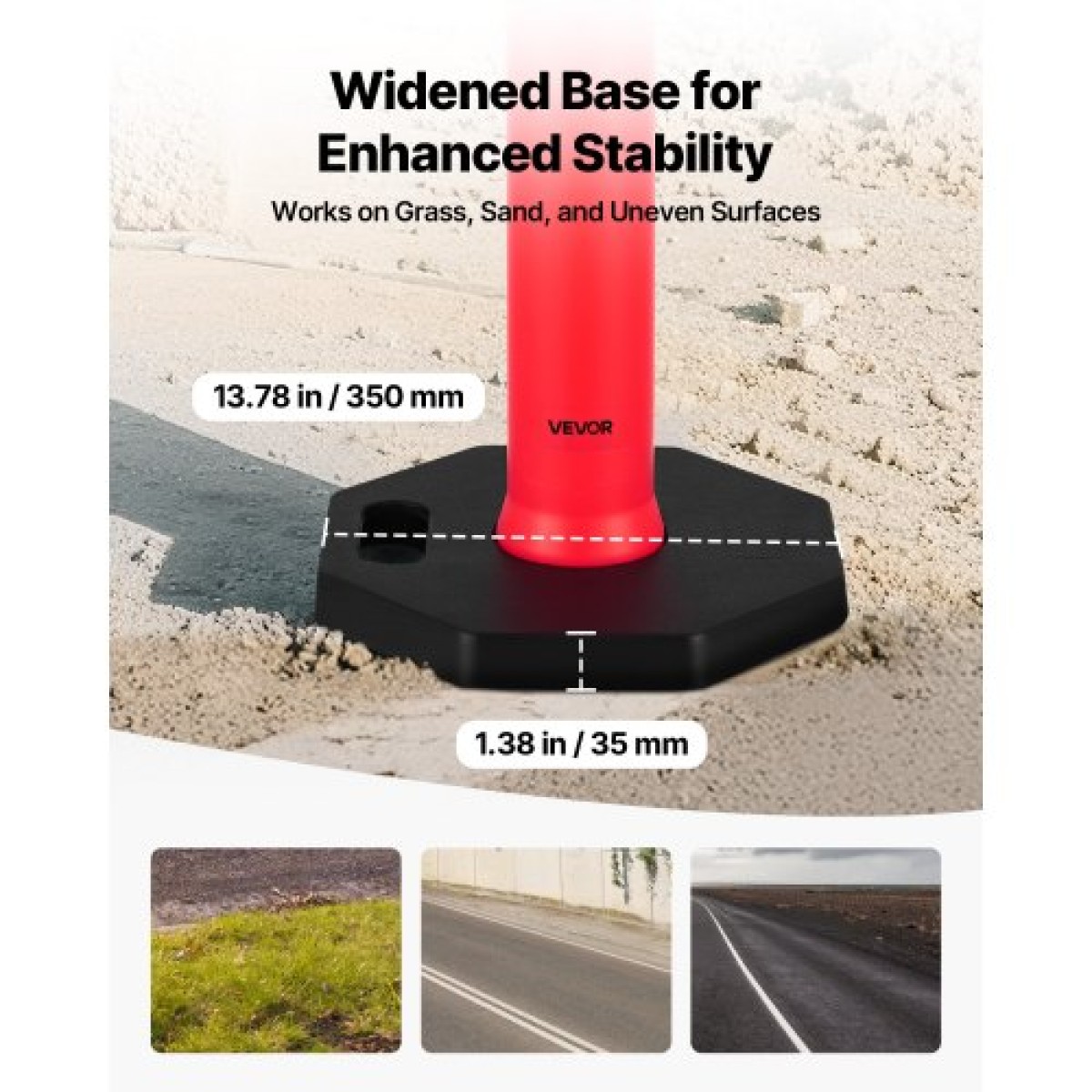 VEVOR 2 Pack Traffic Delineator Posts, 1140 mm Traffic Safety Cons with σταθμισμένη βάση και αντανακλαστικές λωρίδες, Heavy Duty Delineator Posts για εργοτάξιο, Χώρος στάθμευσης, Crowd Control, κόκκινο