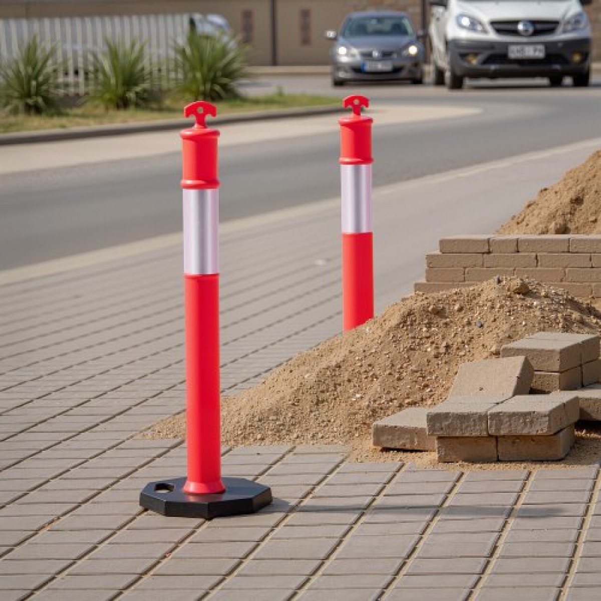 VEVOR 2 Pack Traffic Delineator Posts, 1140 mm Traffic Safety Cons with σταθμισμένη βάση και αντανακλαστικές λωρίδες, Heavy Duty Delineator Posts για εργοτάξιο, Χώρος στάθμευσης, Crowd Control, κόκκινο