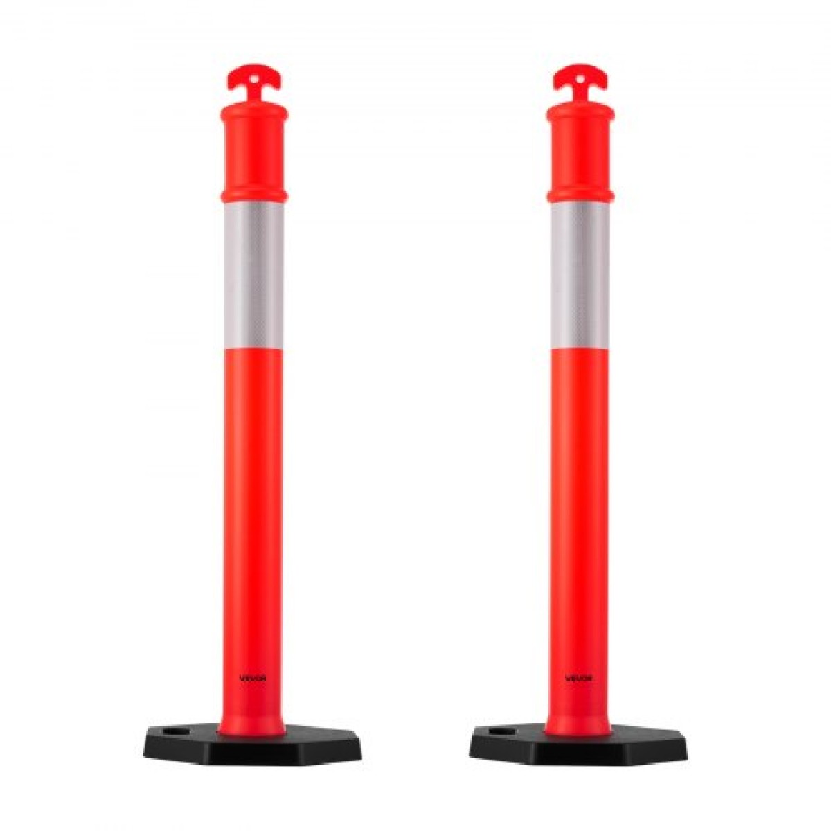VEVOR 2 Pack Traffic Delineator Posts, 1140 mm Traffic Safety Cons with σταθμισμένη βάση και αντανακλαστικές λωρίδες, Heavy Duty Delineator Posts για εργοτάξιο, Χώρος στάθμευσης, Crowd Control, κόκκινο