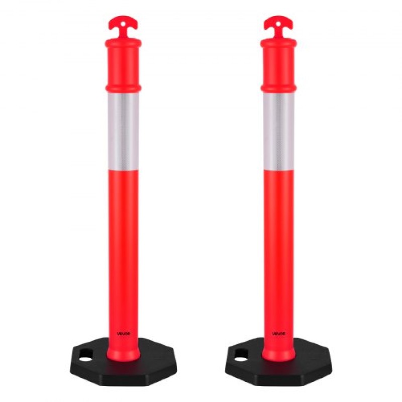 VEVOR 2 Pack Traffic Delineator Posts, 1140 mm Traffic Safety Cons with σταθμισμένη βάση και αντανακλαστικές λωρίδες, Heavy Duty Delineator Posts για εργοτάξιο, Χώρος στάθμευσης, Crowd Control, κόκκινο