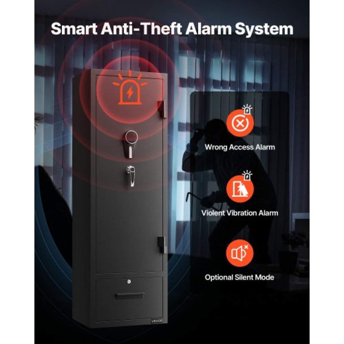 Χρηματοκιβώτιο VEVOR 4 Gun Safe, Μακρύ ντουλάπι όπλων για τουφέκια και πιστόλια, Θυρίδα ασφαλείας γρήγορης πρόσβασης με 2 υποδοχές πυρομαχικών, 2 τσέπες πιστολιού & 2 ρυθμιζόμενες βάσεις, μεγάλο ψηφιακό ντουλάπι με κλειδαριά κλειδιού και κωδικού πρόσβ