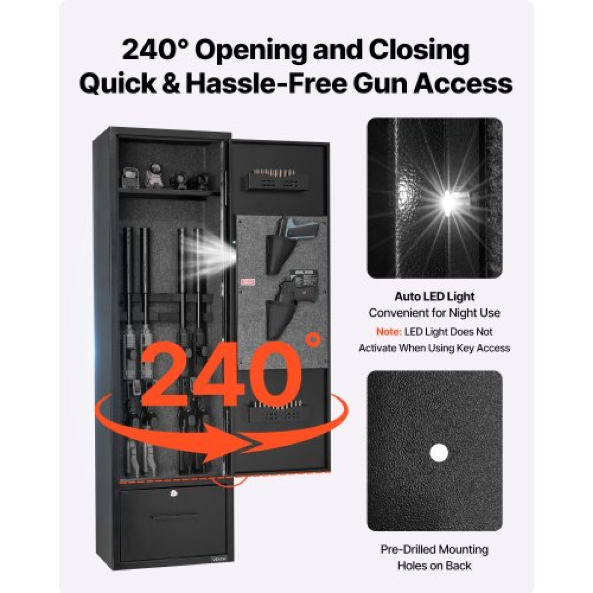 Χρηματοκιβώτιο VEVOR 4 Gun Safe, Μακρύ ντουλάπι όπλων για τουφέκια και πιστόλια, Θυρίδα ασφαλείας γρήγορης πρόσβασης με 2 υποδοχές πυρομαχικών, 2 τσέπες πιστολιού & 2 ρυθμιζόμενες βάσεις, μεγάλο ψηφιακό ντουλάπι με κλειδαριά κλειδιού και κωδικού πρόσβ