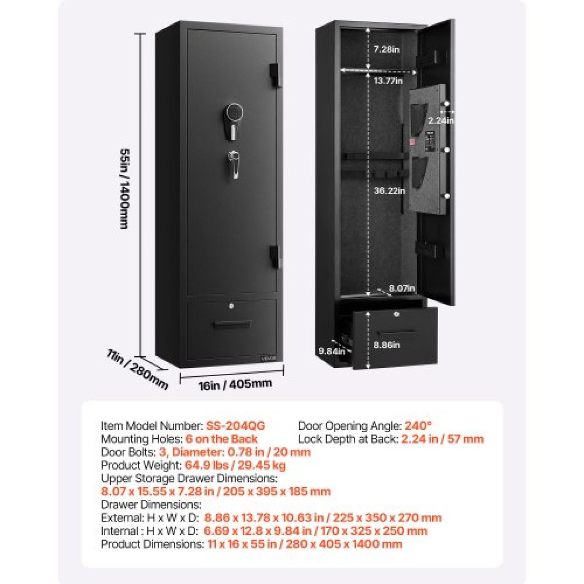 Χρηματοκιβώτιο VEVOR 4 Gun Safe, Μακρύ ντουλάπι όπλων για τουφέκια και πιστόλια, Θυρίδα ασφαλείας γρήγορης πρόσβασης με 2 υποδοχές πυρομαχικών, 2 τσέπες πιστολιού & 2 ρυθμιζόμενες βάσεις, μεγάλο ψηφιακό ντουλάπι με κλειδαριά κλειδιού και κωδικού πρόσβ