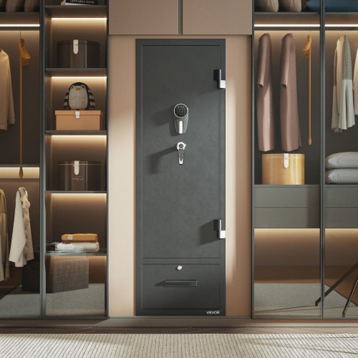 Χρηματοκιβώτιο VEVOR 4 Gun Safe, Μακρύ ντουλάπι όπλων για τουφέκια και πιστόλια, Θυρίδα ασφαλείας γρήγορης πρόσβασης με 2 υποδοχές πυρομαχικών, 2 τσέπες πιστολιού & 2 ρυθμιζόμενες βάσεις, μεγάλο ψηφιακό ντουλάπι με κλειδαριά κλειδιού και κωδικού πρόσβ