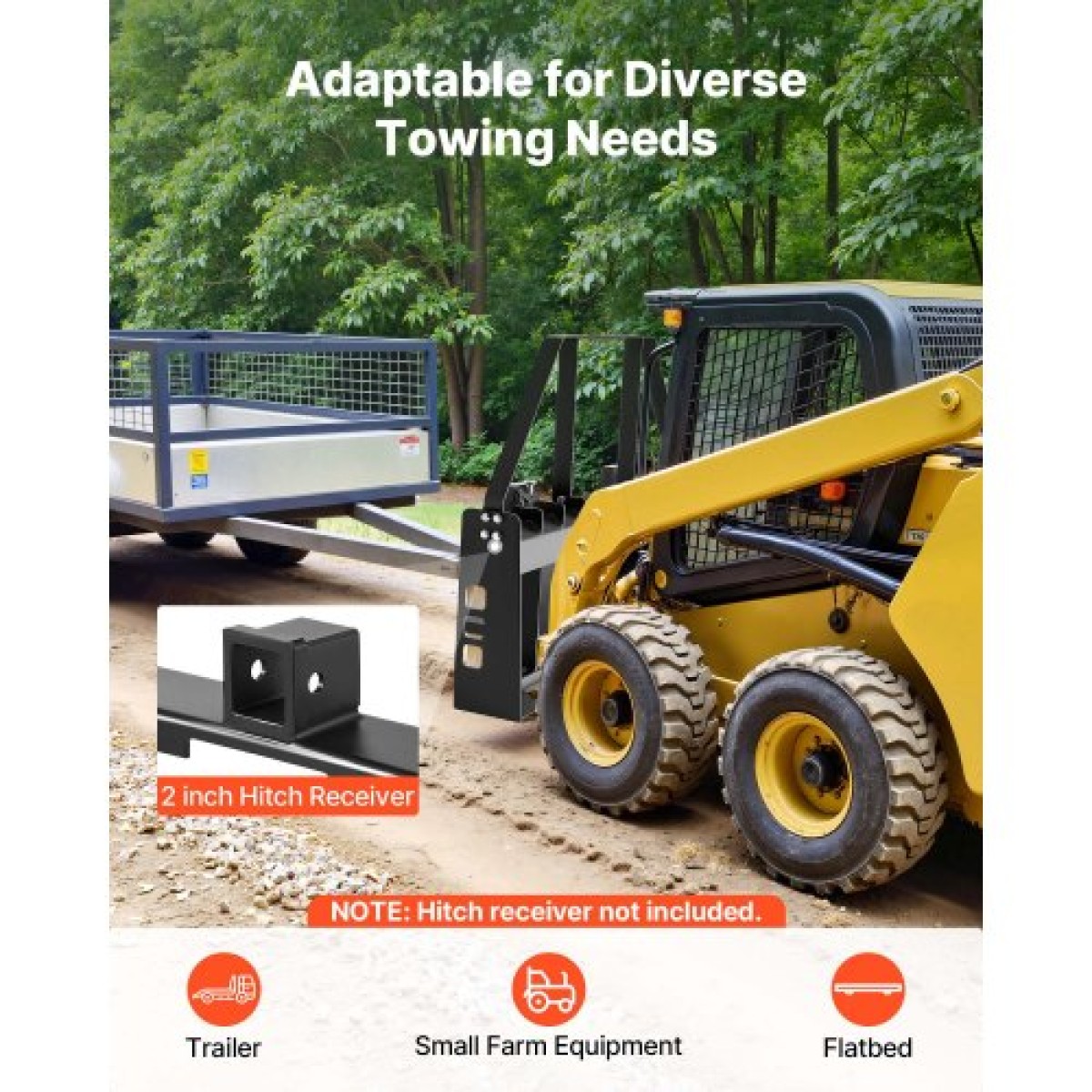 Πλαίσιο πιρουνιού παλέτας Skid Steer VEVOR, ονομαστική χωρητικότητα 1814 kg, Προσαρτήματα πλαισίου παλέτας 115 cm με δέκτη κοτσαδόρου & μανίκια λόγχης 50,8 mm, Κατάλληλο για φορτωτές τρακτέρ γρήγορης προσάρτησης, μόνο πλαίσιο