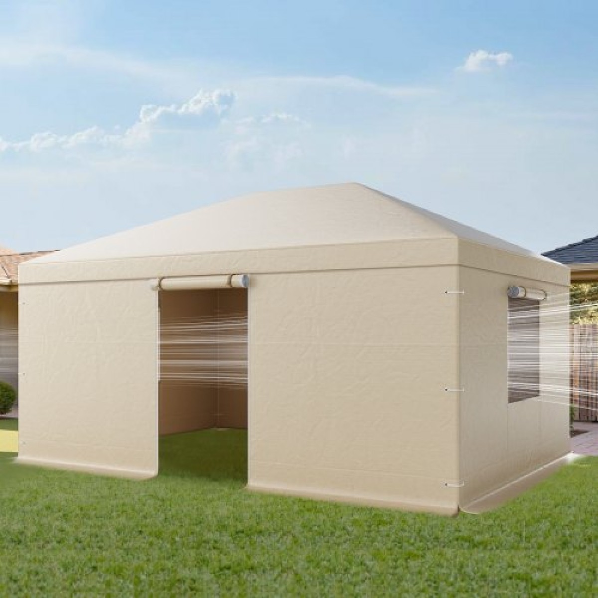 Κάλυμμα χειμερινού κιόσκι VEVOR ταιριάζει 3,68 x 4,9 m σκληρά κιόσκια, κάλυμμα κιόσκι παντός καιρού με πλευρικά τοιχώματα & παράθυρα, υλικό πολυαιθυλενίου υψηλής πυκνότητας, κλειστά καλύμματα θήκης αποθήκευσης, κιόσκια δεν περιλαμβάνονται