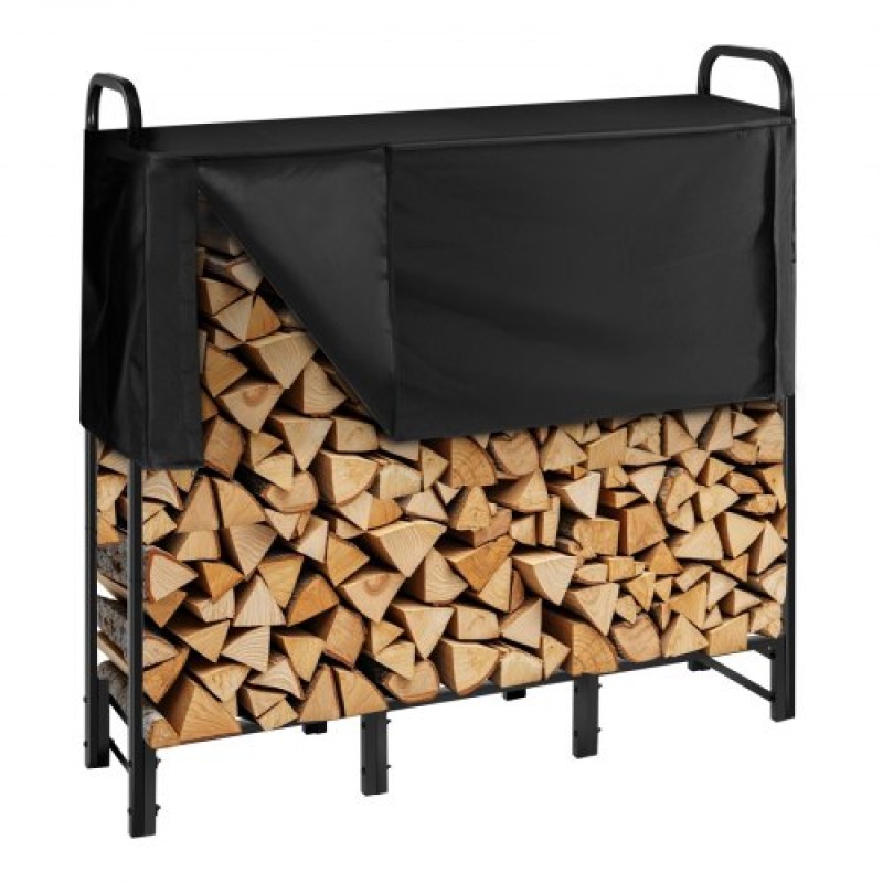 VEVOR Firewood Rack with Waterproof Cover, 1.22m Outdoor Firewood Holder, 1/4 Cord Storage Metal Log Holder, 400lb Max Weight Capacity, Top Covered, Powder-Coated Wood Storage Rack for Fireplace Deck