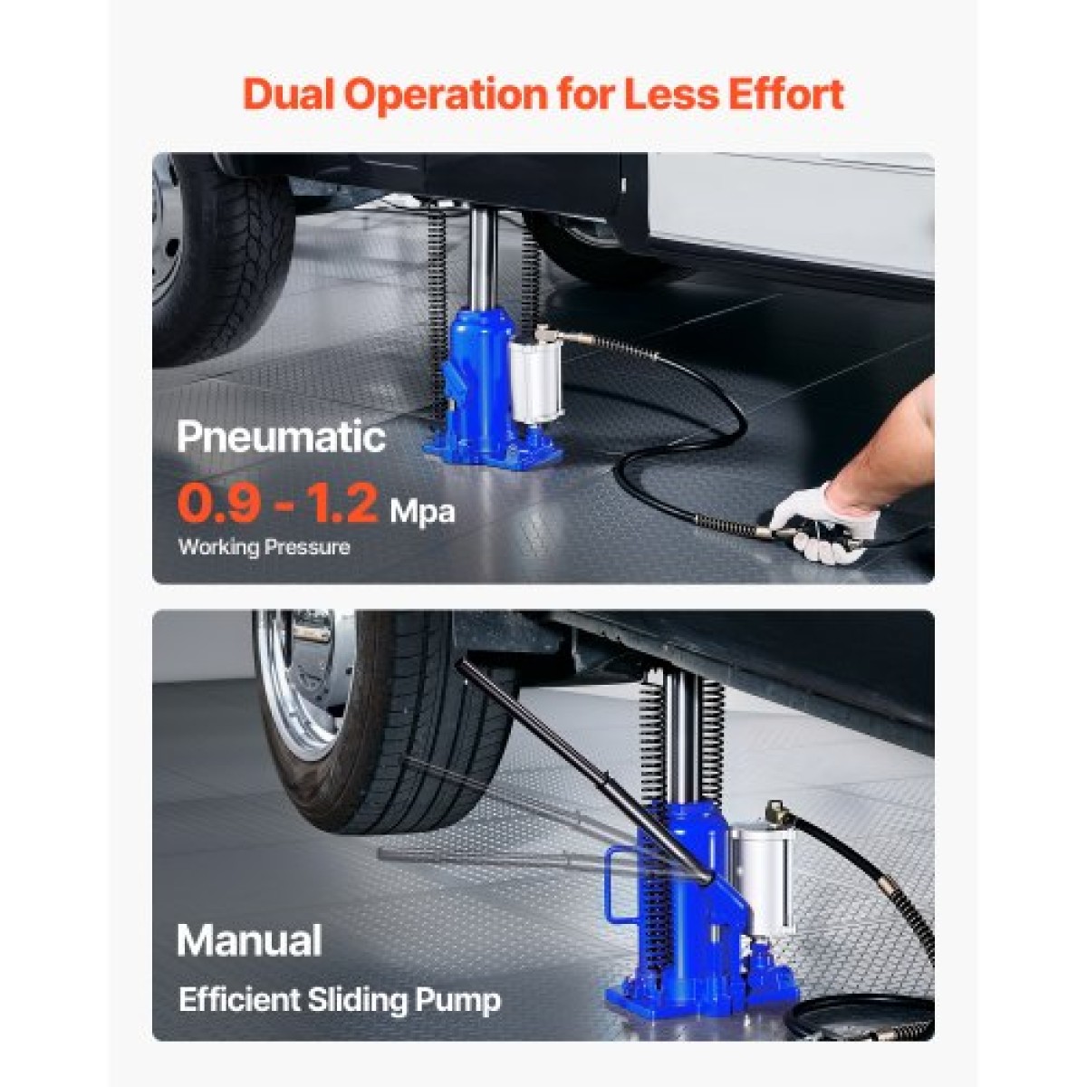 VEVOR Air Hydraulic Bottle Jack, χωρητικότητα φόρτωσης 20 τόννων, εύρος ανύψωσης 260-495 mm, πεπιεσμένος αέρας/χειροκίνητος συγκολλημένος γρύλος φιάλης βαρέως τύπου με αντλία για αυτοκίνητο, Pickup, Truck, RV, SUV, Auto Repair, House Lift, Μπλε