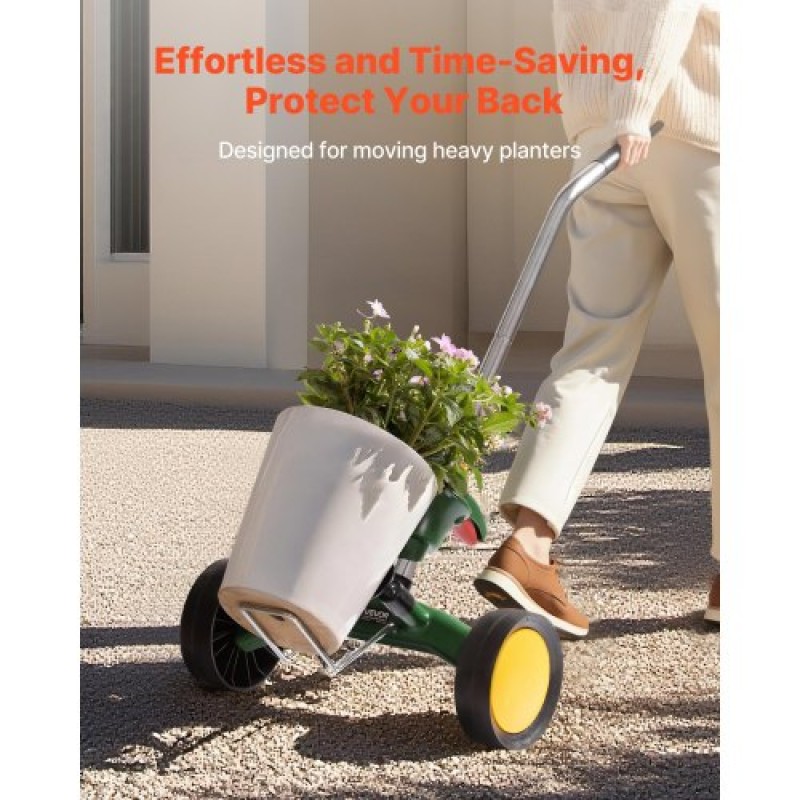 VEVOR Garden Pot Mover, Heavy Duty Plant Dolly Cart με ρυθμιζόμενο βραχίονα λαβής, μέγιστη χωρητικότητα βάρους 65 kg, Potted Plant Mover Dolly με βεντούζα και ασφαλή κλειδαριά, Ταιριάζει για χρήση σε εσωτερικούς και εξωτερικούς χώρους