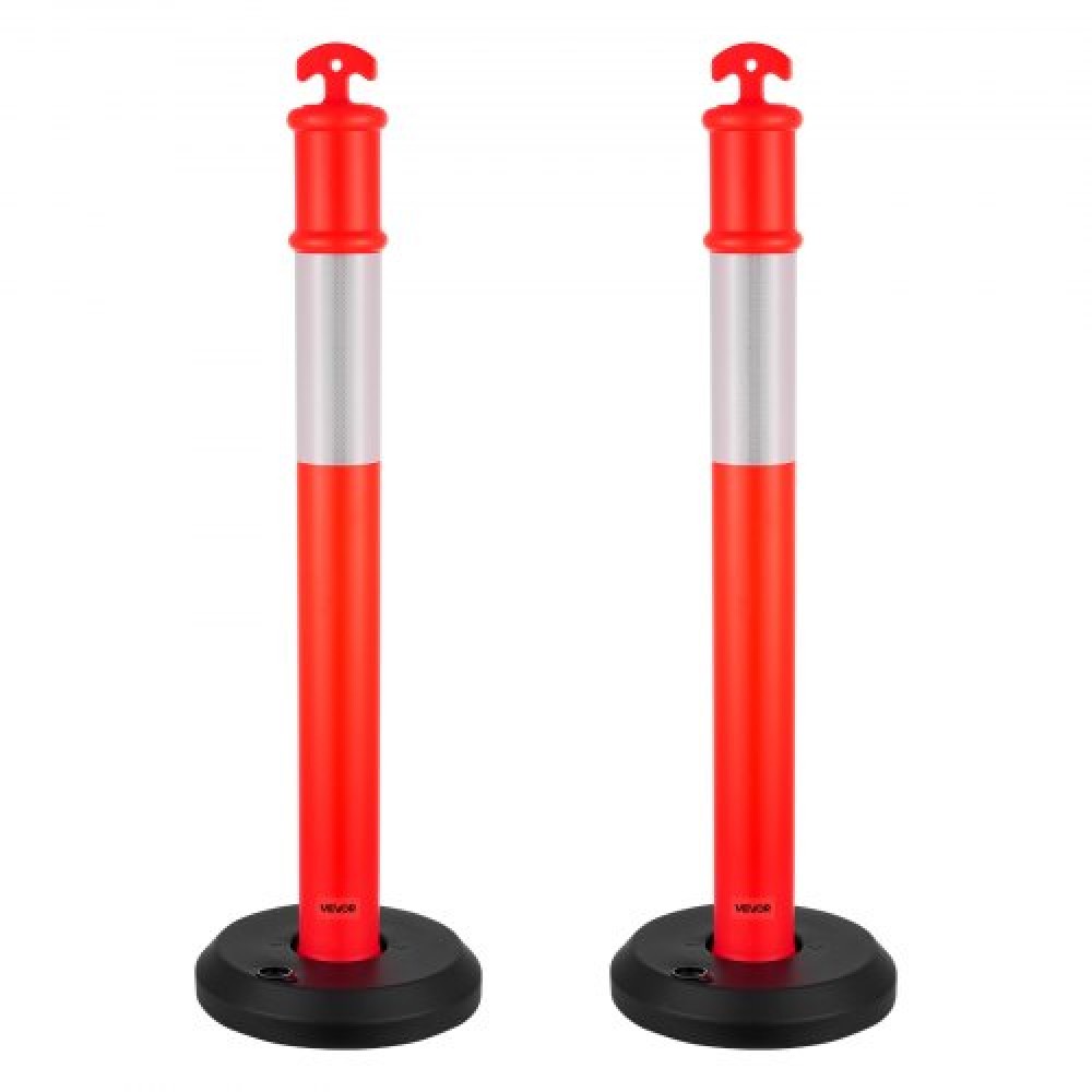 VEVOR 2 Pack Traffic Delineator Posts, 1140 mm Traffic Safety Cones with fillable Base and Refleks strips, Heavy Duty Delineator Posts for Construction, Parking, Crowd Control, Red