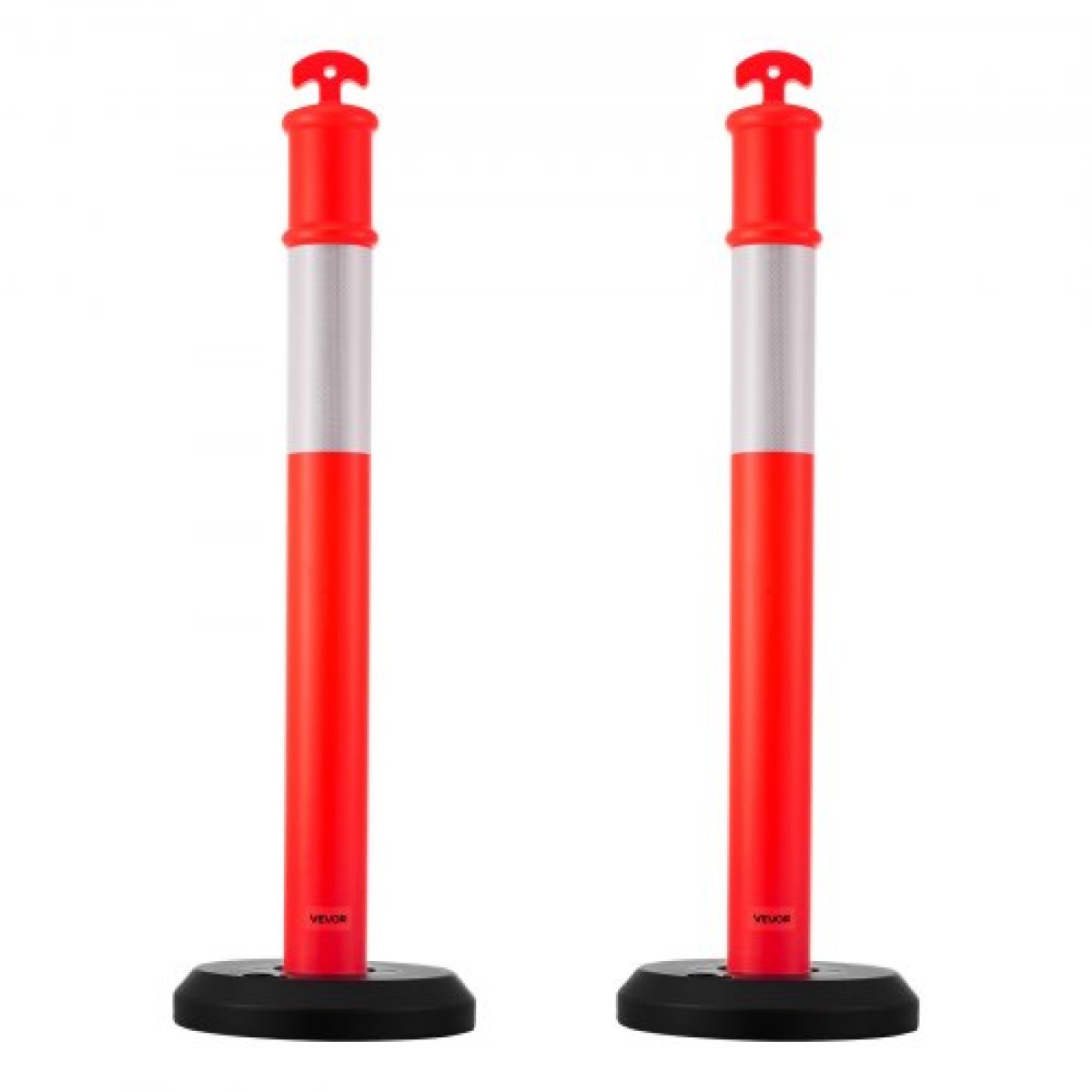 VEVOR 2 Pack Traffic Delineator Posts, 1140 mm Traffic Safety Cones with fillable Base and Refleks strips, Heavy Duty Delineator Posts for Construction, Parking, Crowd Control, Red