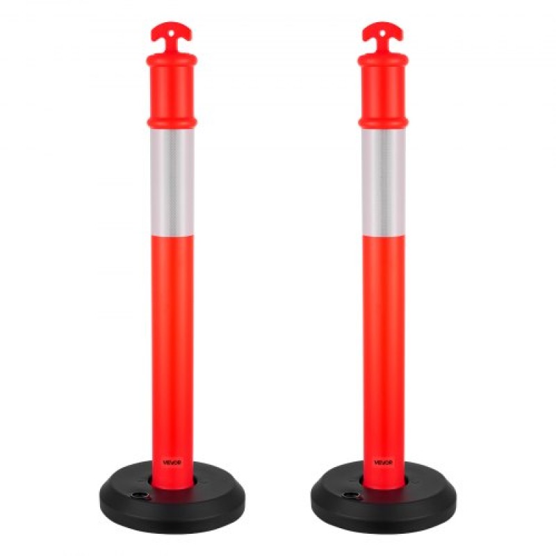 VEVOR 2 Pack Traffic Delineator Posts, 1140 mm Traffic Safety Cones with fillable Base and Refleks strips, Heavy Duty Delineator Posts for Construction, Parking, Crowd Control, Red