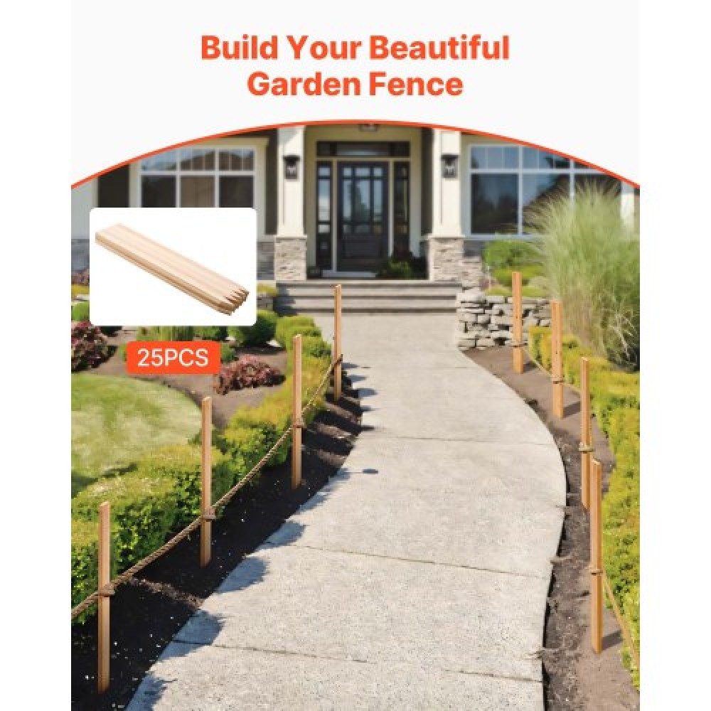 VEVOR Wooden Garden Stakes, 25 Pcs 12.7×38.1×914.4 mm Survey Grading Stakes, Garden Ground Stake with Sharp Point, Fir Wood Plant Support Stake, Sign Posts for Silt Fence Yard Boundaries Baselines