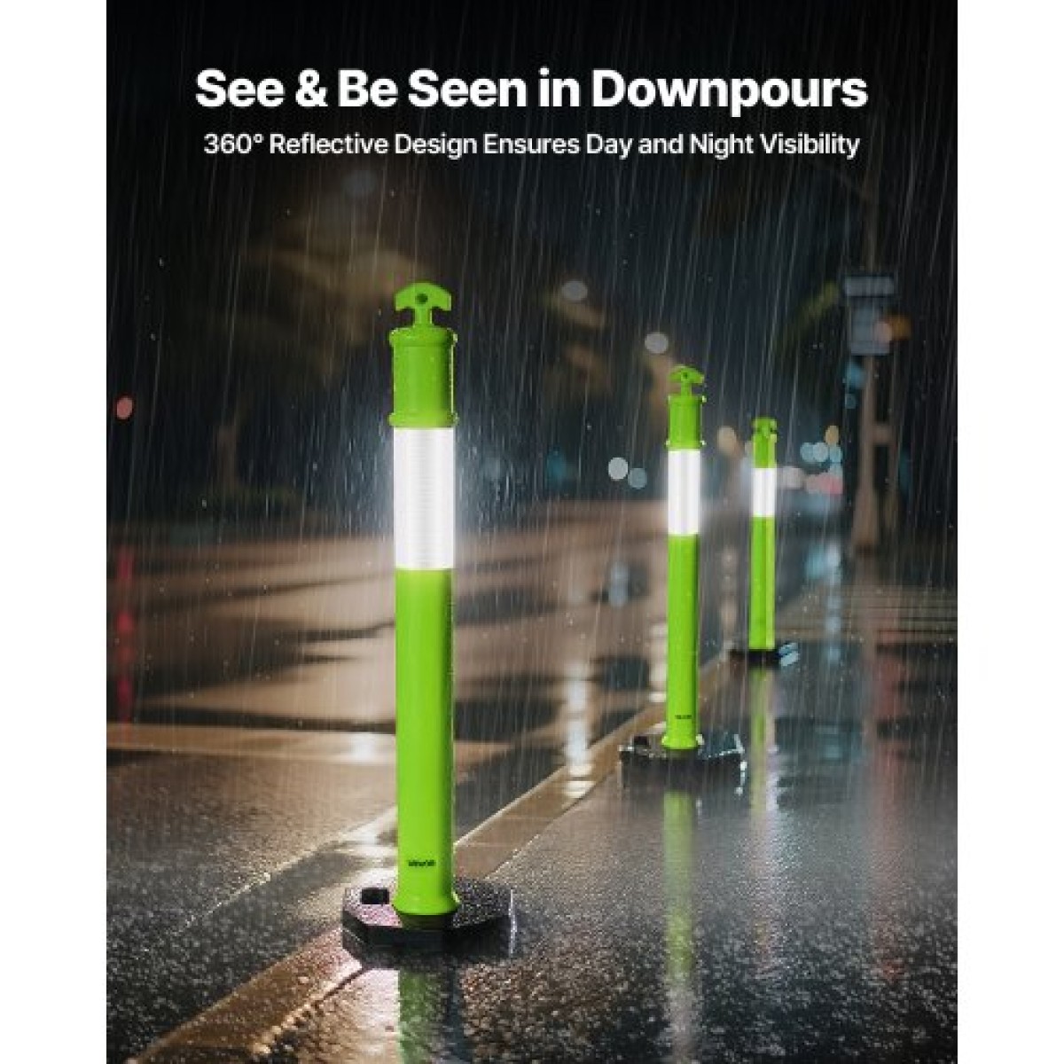 VEVOR 3 Pack Traffic Delineator Posts, 1140 mm Traffic Safety Cones with σταθμισμένη βάση και ανακλαστικές λωρίδες, Heavy Duty Delineator posts για εργοτάξιο, Χώρος στάθμευσης, Crowd Control, Πράσινο