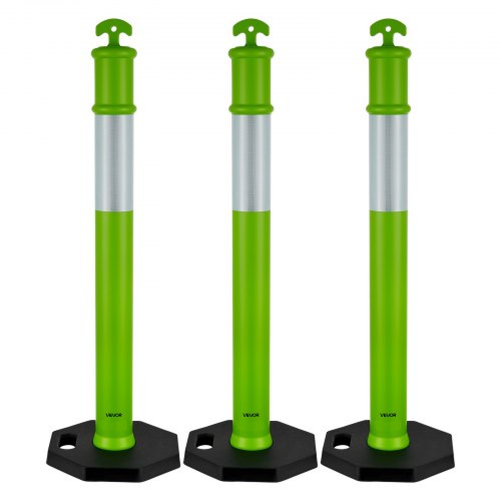 VEVOR 3 Pack Traffic Delineator Posts, 1140 mm Traffic Safety Cones with σταθμισμένη βάση και ανακλαστικές λωρίδες, Heavy Duty Delineator posts για εργοτάξιο, Χώρος στάθμευσης, Crowd Control, Πράσινο