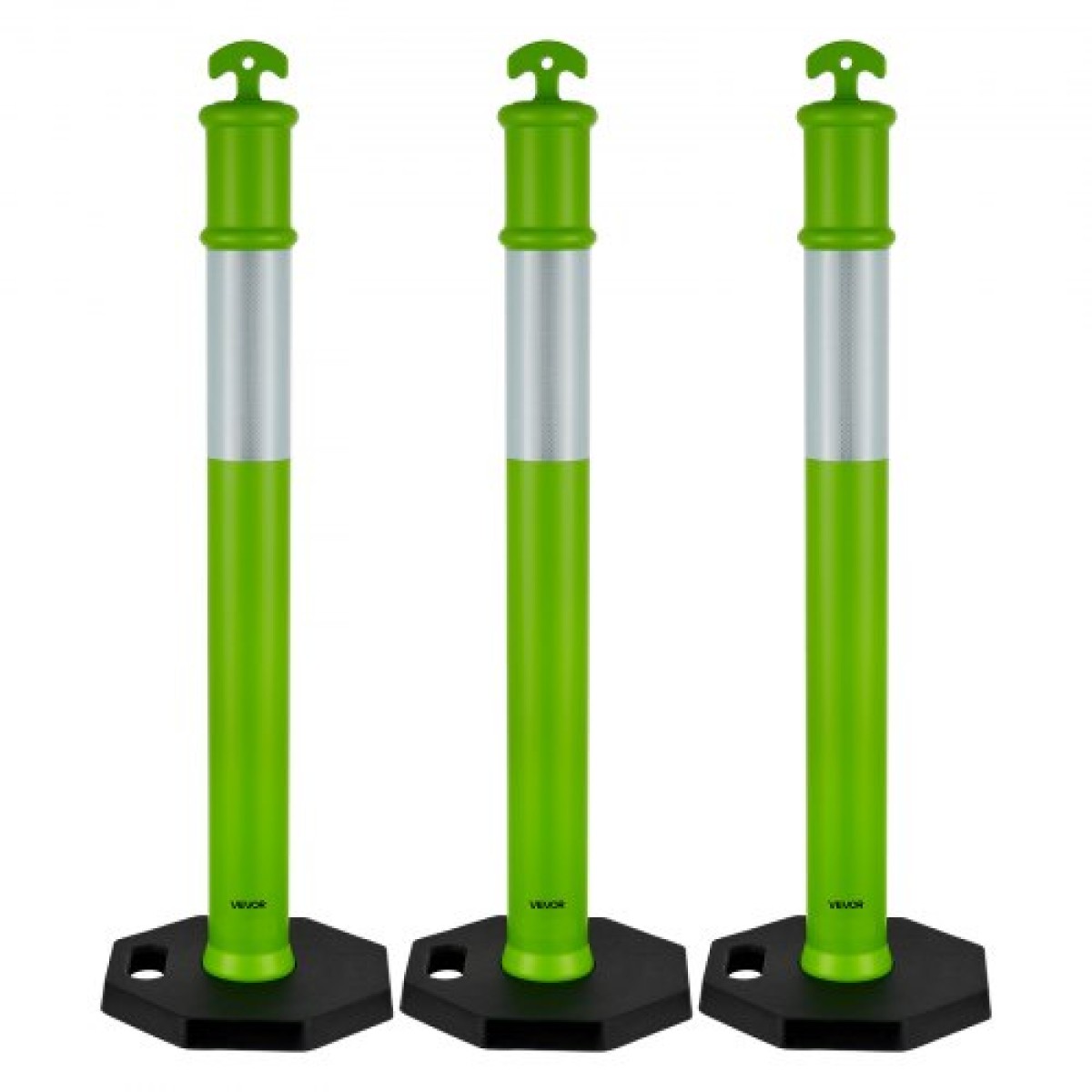 VEVOR 3 Pack Traffic Delineator Posts, 1140 mm Traffic Safety Cones with σταθμισμένη βάση και ανακλαστικές λωρίδες, Heavy Duty Delineator posts για εργοτάξιο, Χώρος στάθμευσης, Crowd Control, Πράσινο