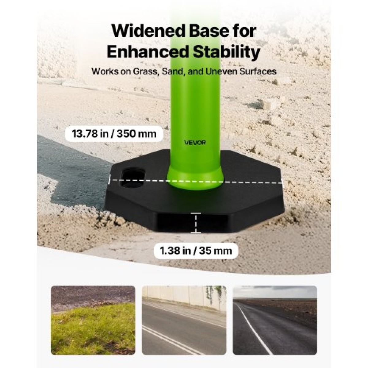 VEVOR 3 Pack Traffic Delineator Posts, 1140 mm Traffic Safety Cones with σταθμισμένη βάση και ανακλαστικές λωρίδες, Heavy Duty Delineator posts για εργοτάξιο, Χώρος στάθμευσης, Crowd Control, Πράσινο