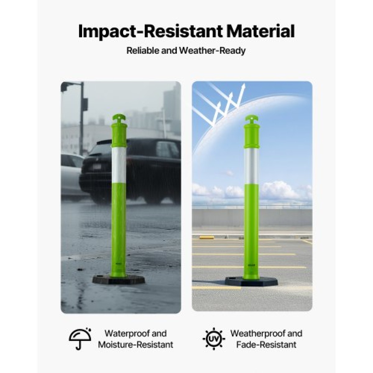 VEVOR 3 Pack Traffic Delineator Posts, 1140 mm Traffic Safety Cones with σταθμισμένη βάση και ανακλαστικές λωρίδες, Heavy Duty Delineator posts για εργοτάξιο, Χώρος στάθμευσης, Crowd Control, Πράσινο