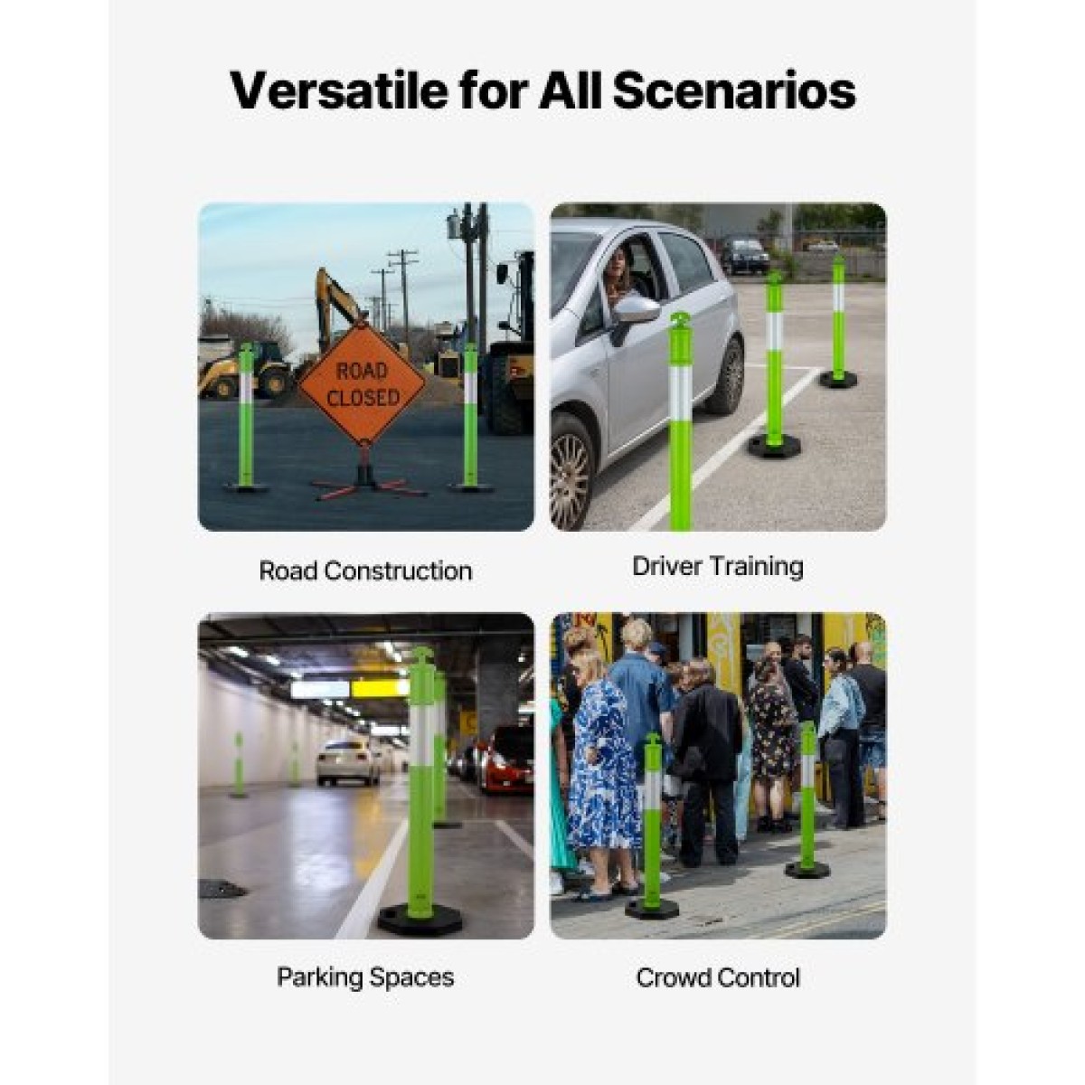 VEVOR 3 Pack Traffic Delineator Posts, 1140 mm Traffic Safety Cones with σταθμισμένη βάση και ανακλαστικές λωρίδες, Heavy Duty Delineator posts για εργοτάξιο, Χώρος στάθμευσης, Crowd Control, Πράσινο