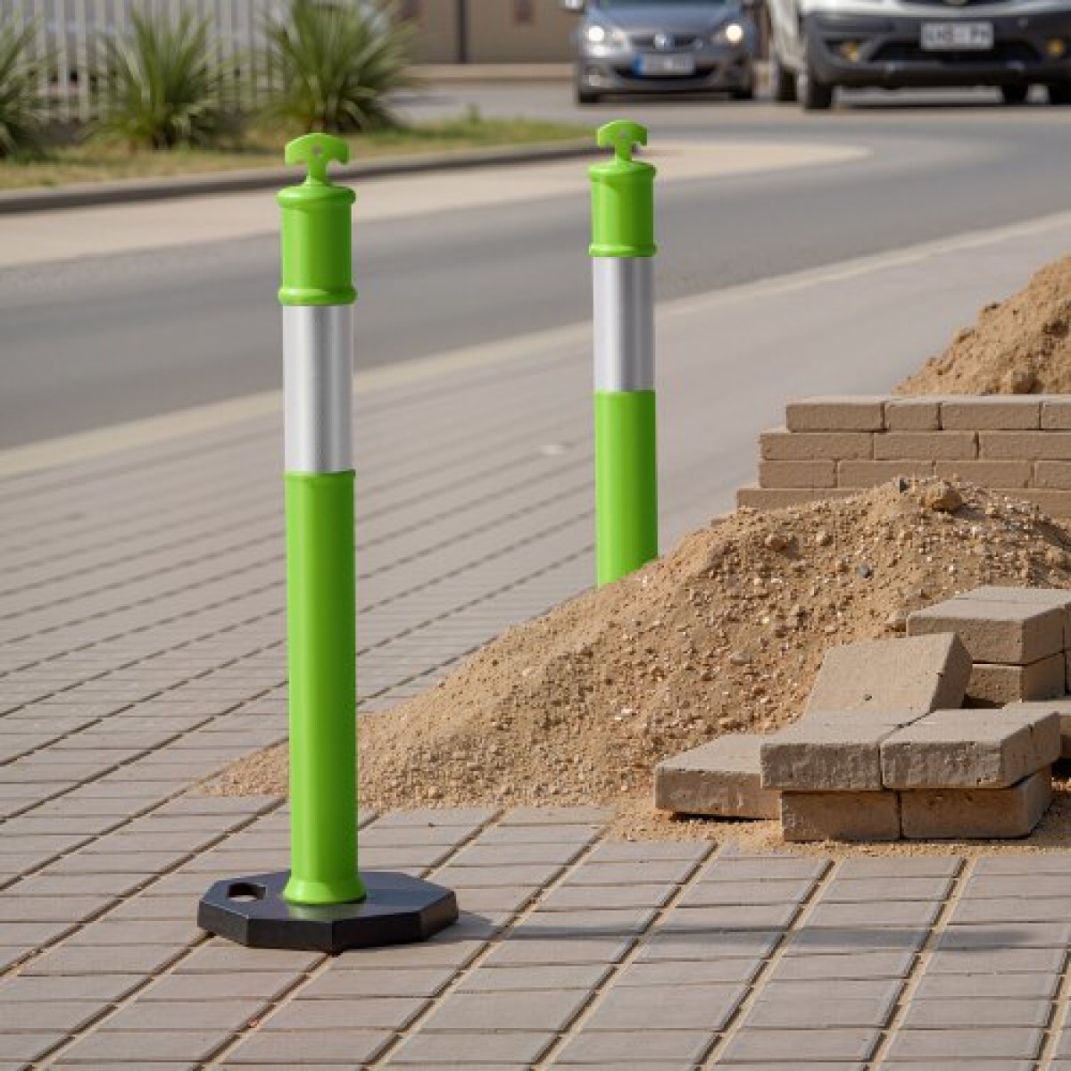 VEVOR 3 Pack Traffic Delineator Posts, 1140 mm Traffic Safety Cones with σταθμισμένη βάση και ανακλαστικές λωρίδες, Heavy Duty Delineator posts για εργοτάξιο, Χώρος στάθμευσης, Crowd Control, Πράσινο