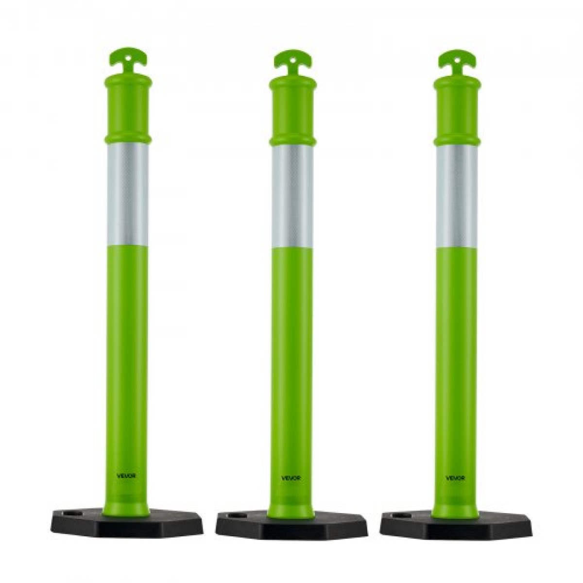 VEVOR 3 Pack Traffic Delineator Posts, 1140 mm Traffic Safety Cones with σταθμισμένη βάση και ανακλαστικές λωρίδες, Heavy Duty Delineator posts για εργοτάξιο, Χώρος στάθμευσης, Crowd Control, Πράσινο