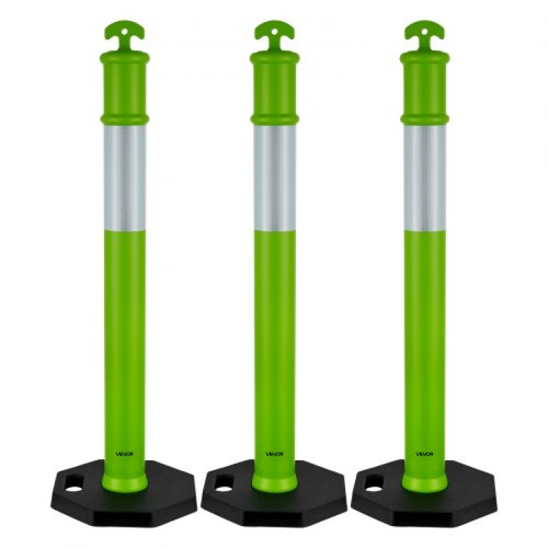 VEVOR 3 Pack Traffic Delineator Posts, 1140 mm Traffic Safety Cones with σταθμισμένη βάση και ανακλαστικές λωρίδες, Heavy Duty Delineator posts για εργοτάξιο, Χώρος στάθμευσης, Crowd Control, Πράσινο