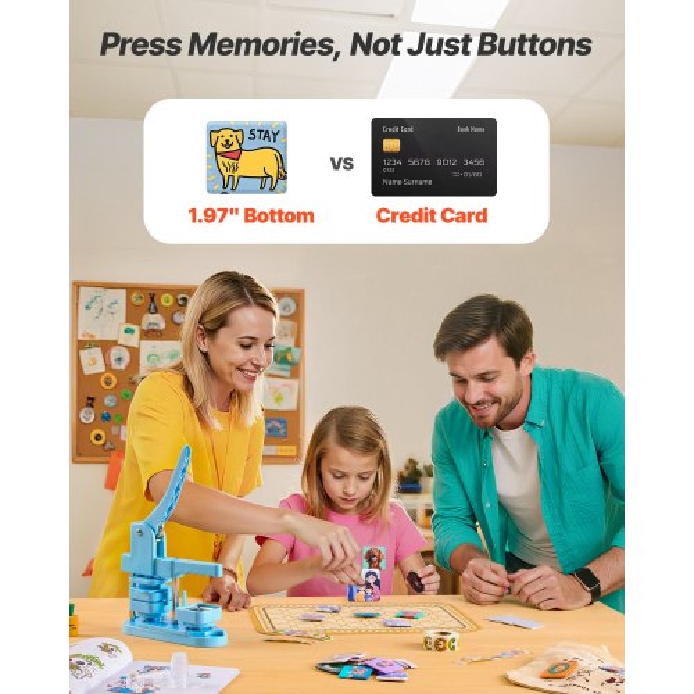 VEVOR Button Maker Machine Pin Maker 50 x 50 mm Square 100 pcs Button Parts