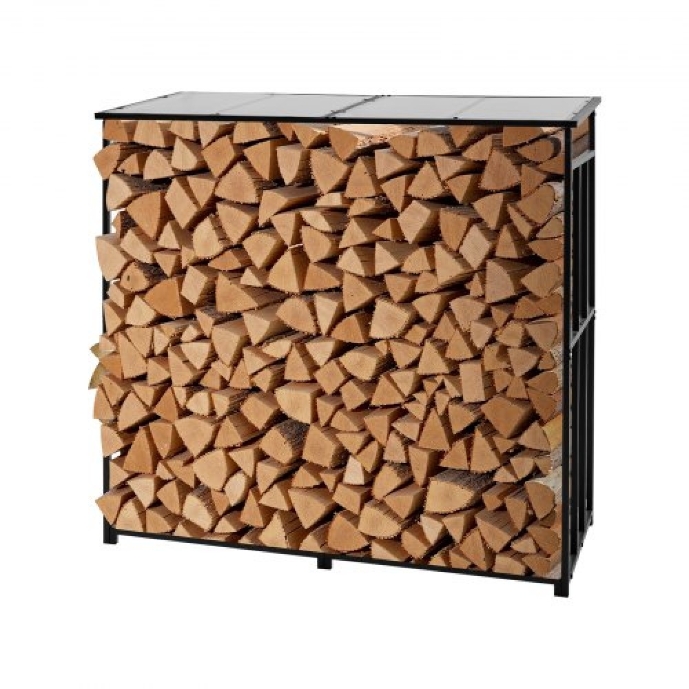 VEVOR Firewood Rack with Sloped Roof, 1.85m Outdoor Firewood Holder, 1/4 Cord Log Storage Shed, 299kg Max Weight Capacity, Powder-Coated Metal Wood Storage Rack for Fireplace Deck Backyard Garden