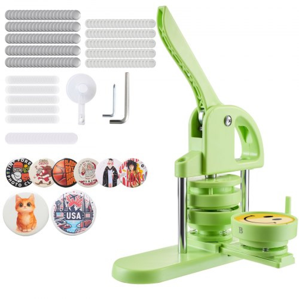 VEVOR Button Maker Machine, 75 mm, Plastic Pin Maker with 100pcs Button Parts, Circle Cutter and Magic Book, Reinforced Ergonomic Handle, for DIY Badges, Personalized Pins and Key Chains, Green