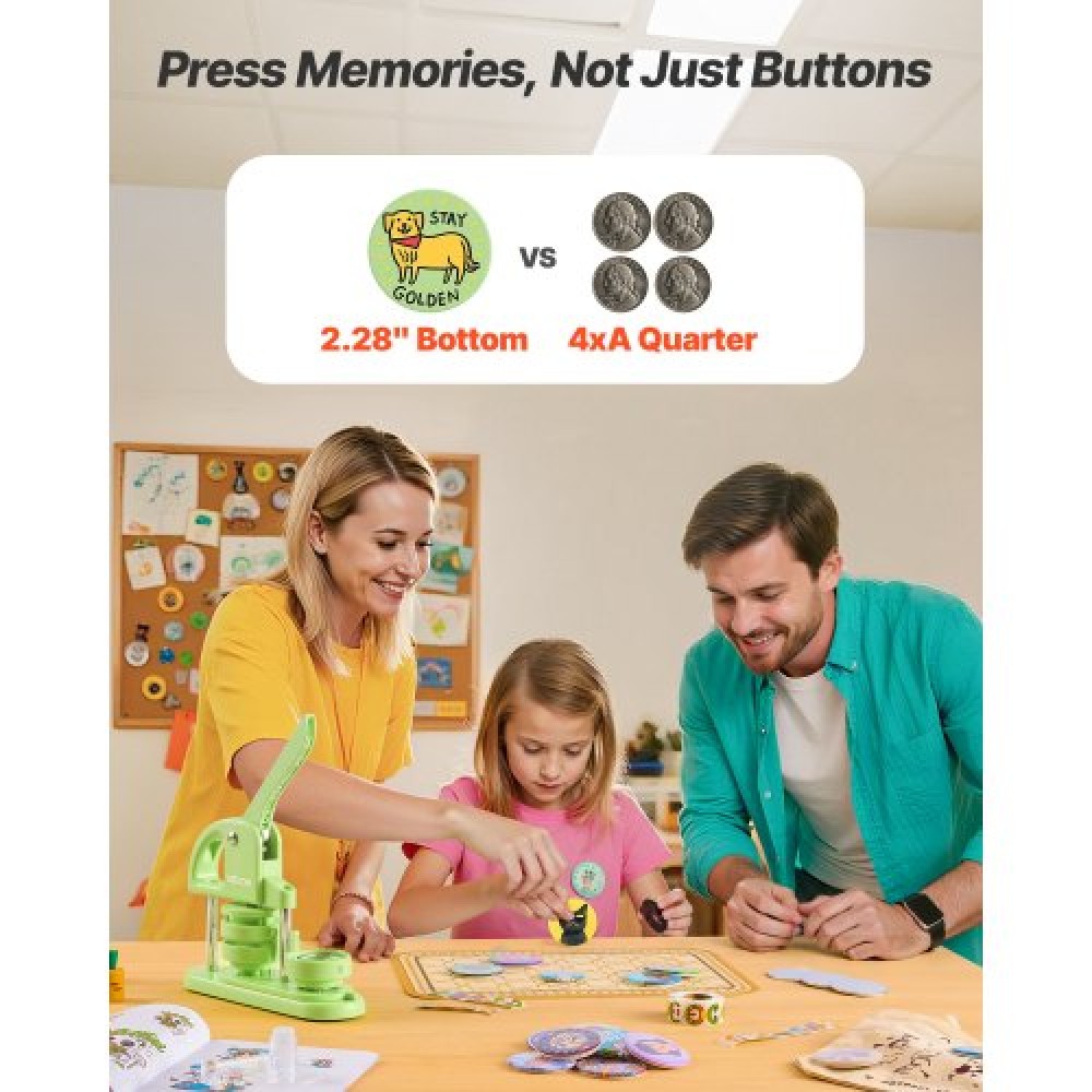 VEVOR Button Maker Machine Plastic Pin Maker 58 mm 100pcs Button Parts Green