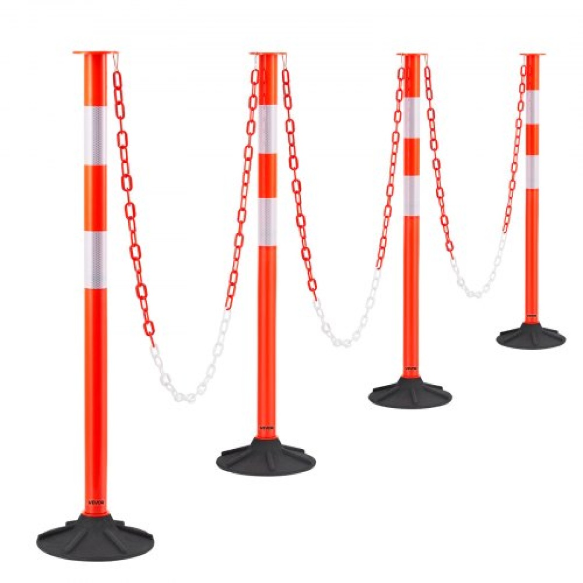 VEVOR 4 Pack Traffic Delineator Posts, 871 mm Traffic Safety Cones με σταθμισμένη βάση, αντανακλαστικές λωρίδες και αλυσίδα, στύλοι οριοθέτησης βαρέως τύπου για εργοτάξιο, χώρος στάθμευσης, έλεγχος πλήθους, κόκκινο