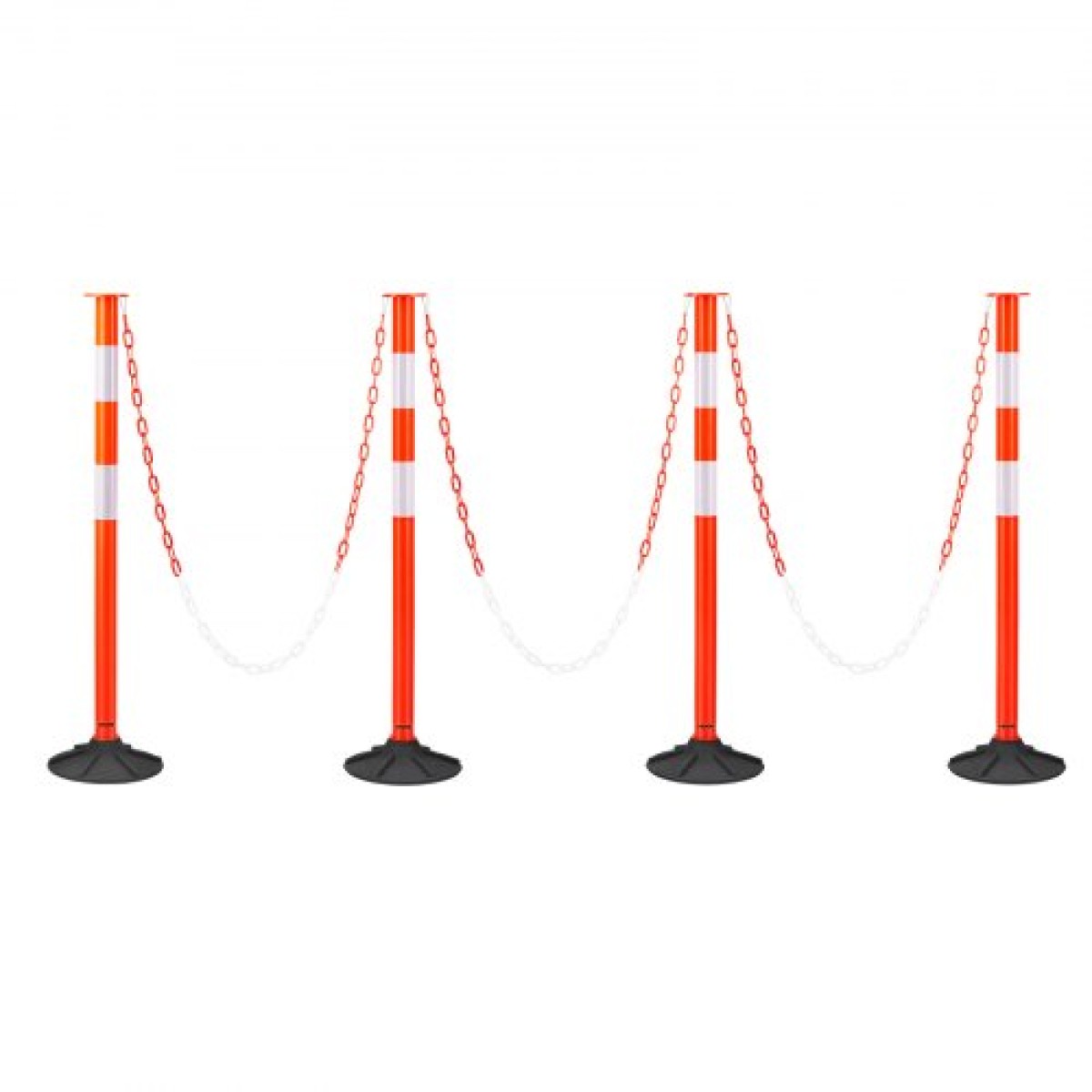 VEVOR 4 Pack Traffic Delineator Posts, 871 mm Traffic Safety Cones με σταθμισμένη βάση, αντανακλαστικές λωρίδες και αλυσίδα, στύλοι οριοθέτησης βαρέως τύπου για εργοτάξιο, χώρος στάθμευσης, έλεγχος πλήθους, κόκκινο