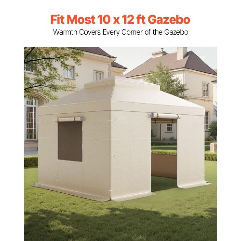 VEVOR Winter Gazebo Cover Fits 3.05 x 3.65 m Hardtop Gazebos, All-Weather Double-Tiered Gazebo Cover with Sidewalls &  Windows, High-Density PE Enclosed Storage Shelter Covers, Gazebos not Included