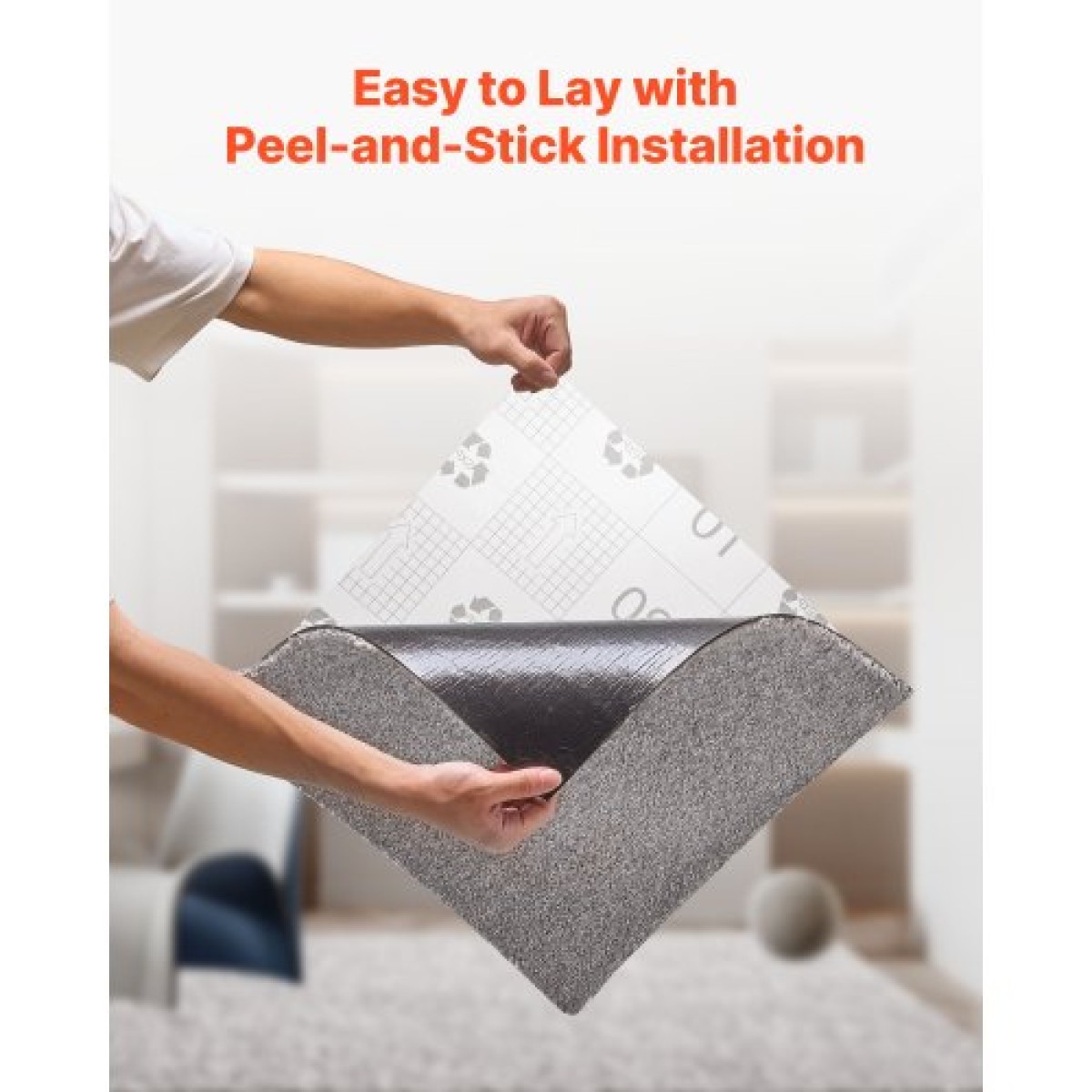 Πλακάκια μοκέτα VEVOR 457x457 mm, 10 συσκευασίες τετράγωνο χαλί μοκέτα Αποσπώμενο & χωρίς φθορές, Αυτοκόλλητο δάπεδο σπιτιού με μαλακό βελούδινο επένδυση για κάλυψη 2,1 ㎡, Εύκολη DIY για σαλόνι & υπνοδωμάτιο, σκούρο καφέ