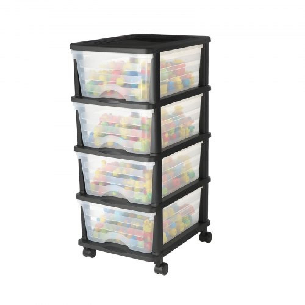 VEVOR Plastic Storage Drawers Cart, 4 Drawers Storage Organizer με ρόδες, Rolling Clocket Organisation and Storage Diviers, Dresser Organizer Clear Bins για είδη γραφείου, αίθουσες χειροτεχνίας, αίθουσες διδασκαλίας