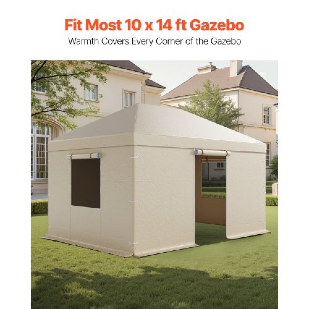 VEVOR Winter Gazebo Cover Fits 3.08 x 4.39 m Hardtop Gazebos, All-Weather Gazebo Cover with Sidewalls & Windows, High-Density PE Material, Enclosed Storage Shelter Covers, Gazebos not Included