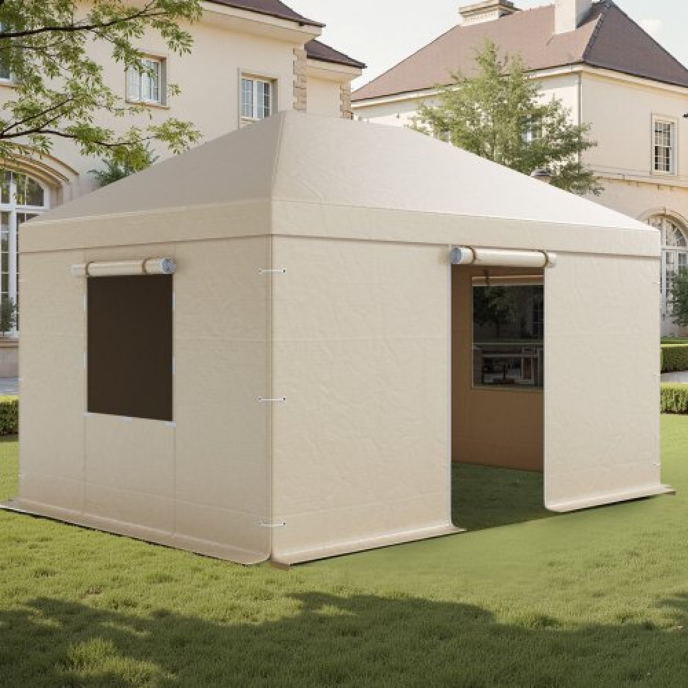 VEVOR Winter Gazebo Cover Fits 3.08 x 4.39 m Hardtop Gazebos, All-Weather Gazebo Cover with Sidewalls & Windows, High-Density PE Material, Enclosed Storage Shelter Covers, Gazebos not Included