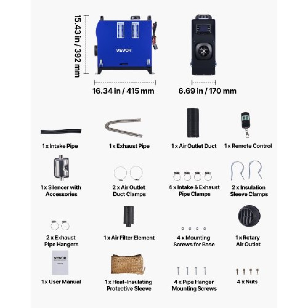 VEVOR Diesel Heater, 12-24V 5-8KW, All in One Φορητός αερόθερμος ντίζελ με τηλεχειριστήριο και οθόνη LCD, γρήγορη θέρμανση χαμηλού θορύβου, δεξαμενή καυσίμου 5 L για οχήματα, φορτηγά, RV, τροχόσπιτα και φορτηγά