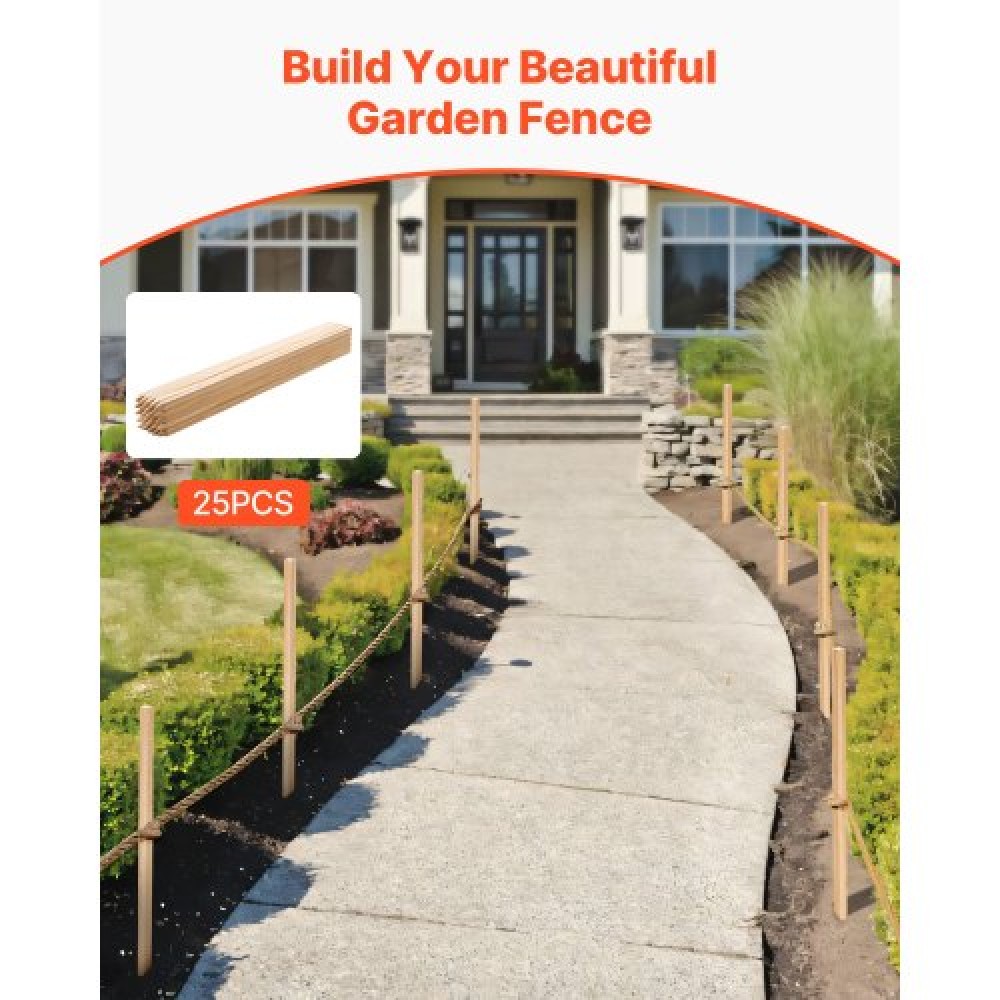 VEVOR Wooden Garden Stakes, 25 Pcs 19.05×19.05×914.4 mm Survey Grading Stakes, Garden Ground Stake with Sharp Point, Fir Wood Plant Support Stake, Sign Posts for Silt Fence Yard Boundaries Baselines