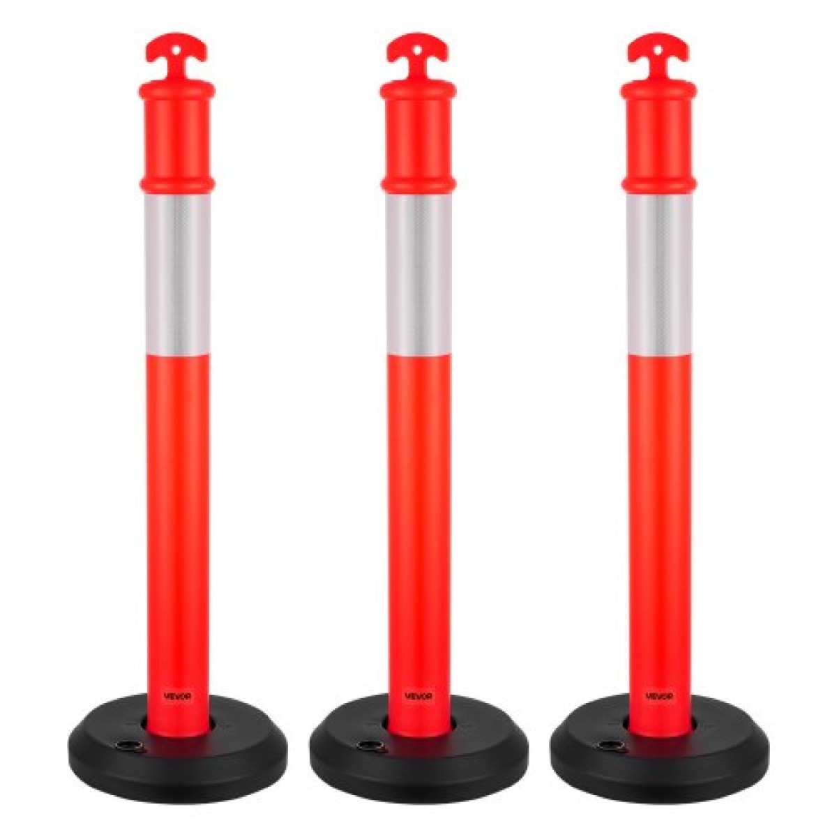 VEVOR 3 Pack Traffic Delineator Posts, 1140 mm Traffic Safety Cones with fillable Base and Refleks strips, Heavy Duty Delineator Stills for Construction, Parking, Crowd Control, Red