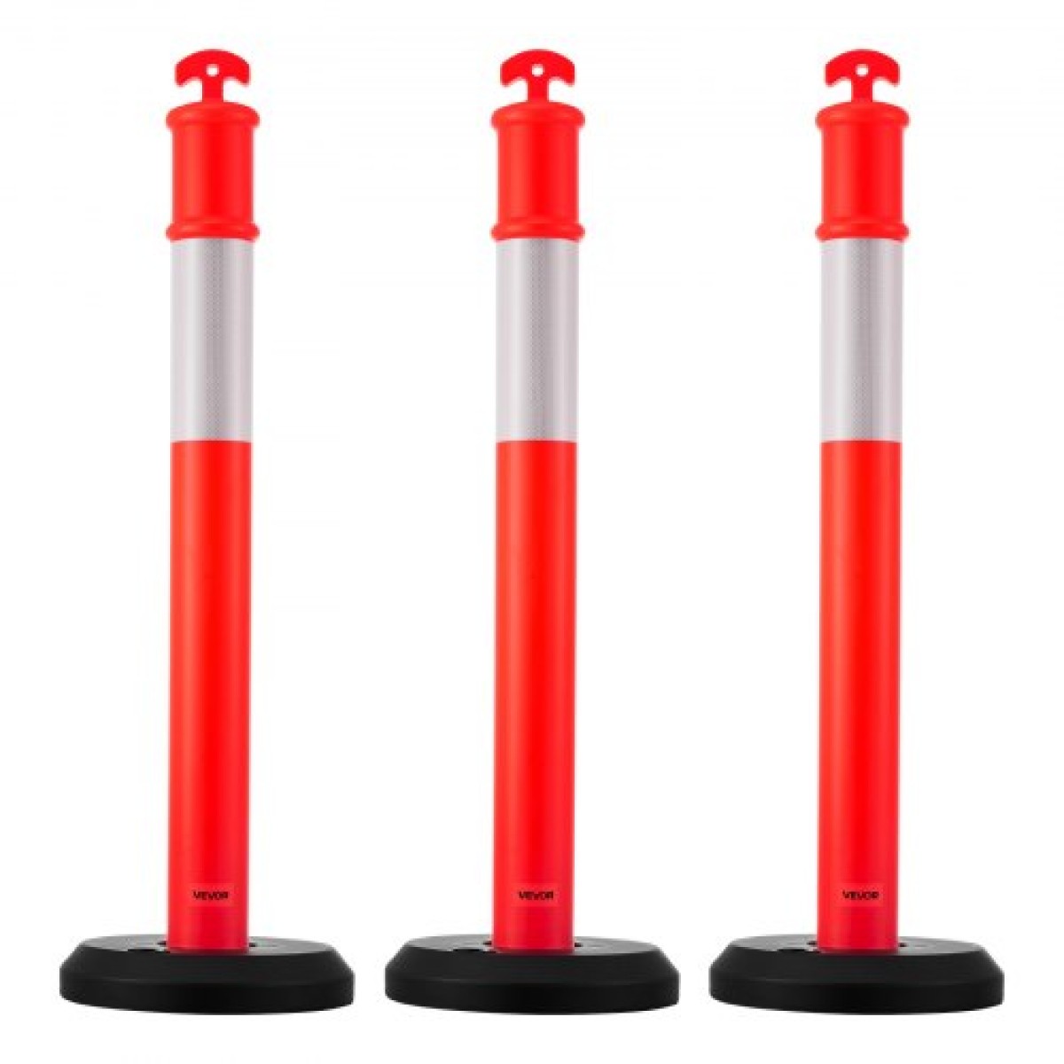 VEVOR 3 Pack Traffic Delineator Posts, 1140 mm Traffic Safety Cones with fillable Base and Refleks strips, Heavy Duty Delineator Stills for Construction, Parking, Crowd Control, Red