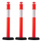 VEVOR 3 Pack Traffic Delineator Posts, 1140 mm Traffic Safety Cones with fillable Base and Refleks strips, Heavy Duty Delineator Stills for Construction, Parking, Crowd Control, Red