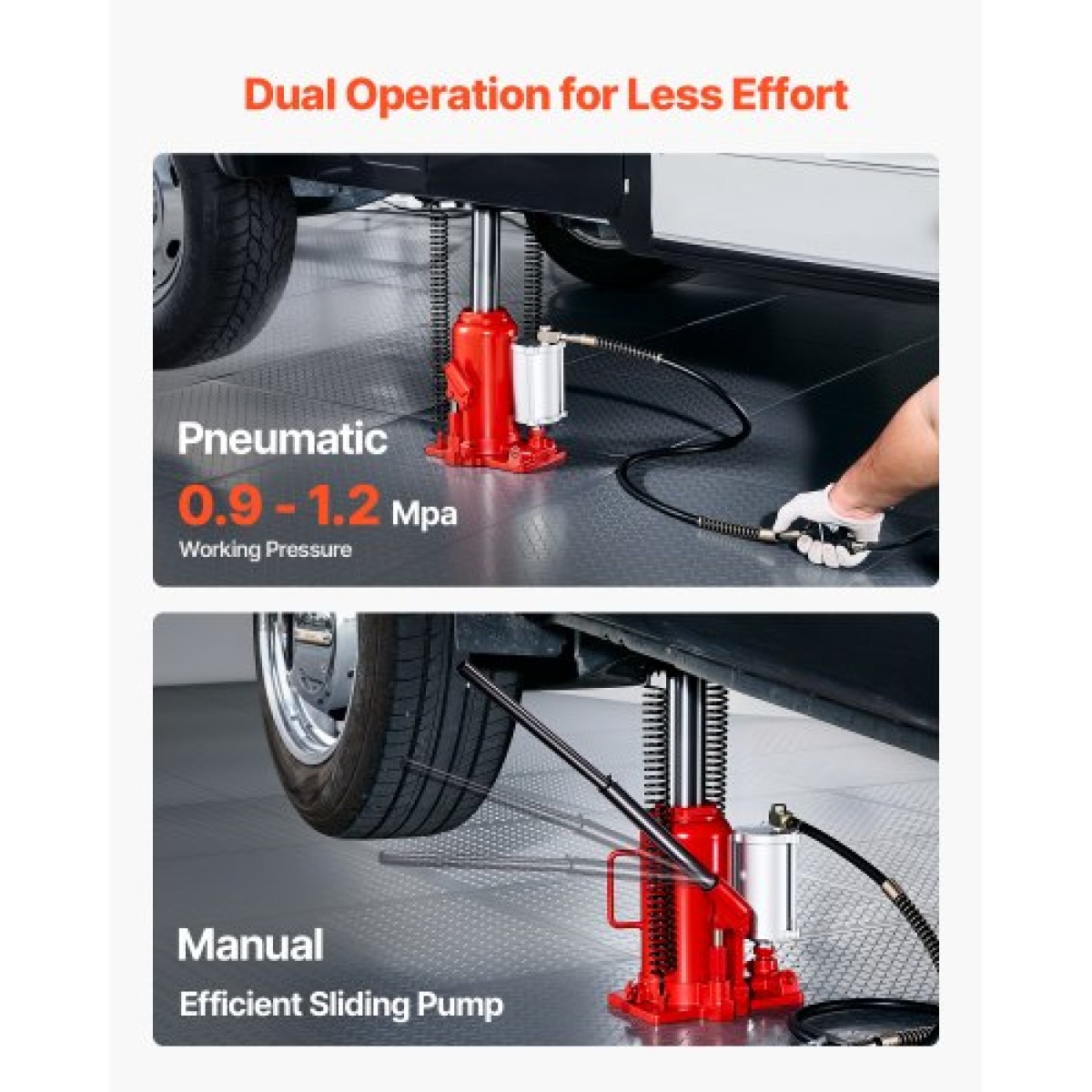 VEVOR Air Hydraulic Bottle Jack, χωρητικότητα φορτίου 20 τόννων, εύρος ανύψωσης 260-495 mm, πνευματικός/χειροκίνητος συγκολλημένος γρύλος φιάλης βαρέως τύπου με αντλία για αυτοκίνητο, Pickup, Truck, RV, SUV, Auto Repair, House Lift, Κόκκινο