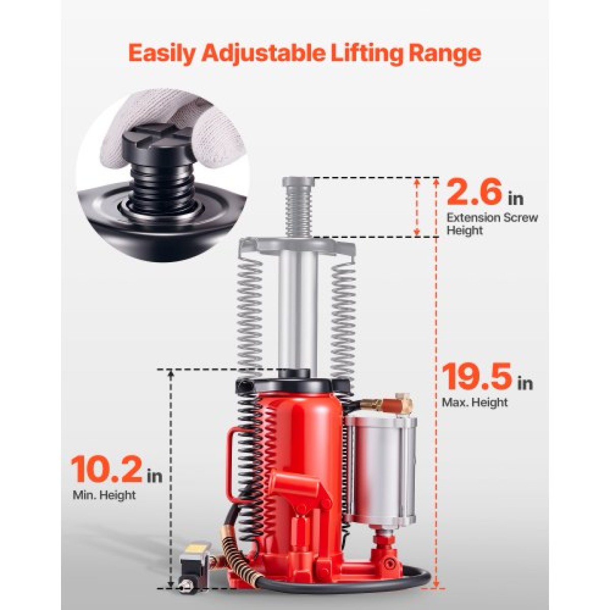VEVOR Air Hydraulic Bottle Jack, χωρητικότητα φορτίου 20 τόννων, εύρος ανύψωσης 260-495 mm, πνευματικός/χειροκίνητος συγκολλημένος γρύλος φιάλης βαρέως τύπου με αντλία για αυτοκίνητο, Pickup, Truck, RV, SUV, Auto Repair, House Lift, Κόκκινο