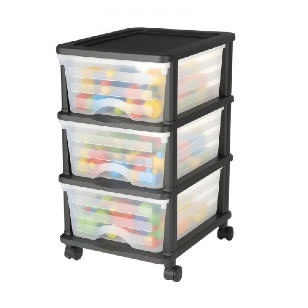 VEVOR Plastic Storage Drawers Cart, 3 Drawers Storage Organizer με ρόδες, Rolling Closet Organizer and Storage Dividers, Dresser Organizer Clear Bins για είδη γραφείου, Αίθουσες χειροτεχνίας, αίθουσες διδασκαλίας
