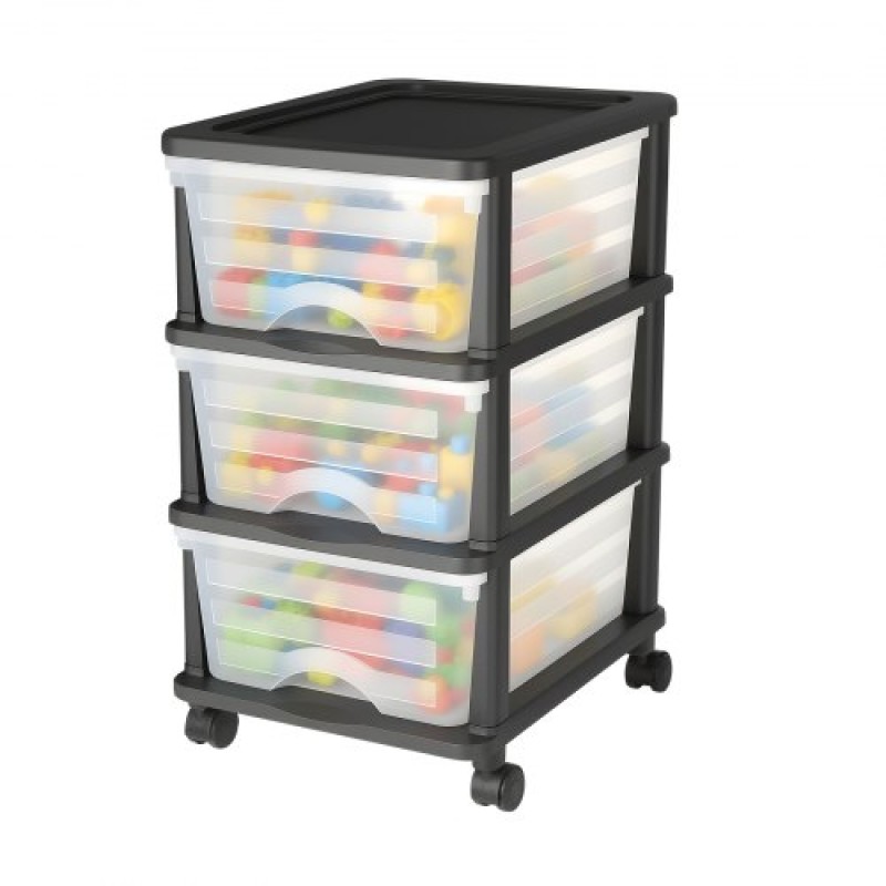 VEVOR Plastic Storage Drawers Cart, 3 Drawers Storage Organizer με ρόδες, Rolling Closet Organizer and Storage Dividers, Dresser Organizer Clear Bins για είδη γραφείου, Αίθουσες χειροτεχνίας, αίθουσες διδασκαλίας