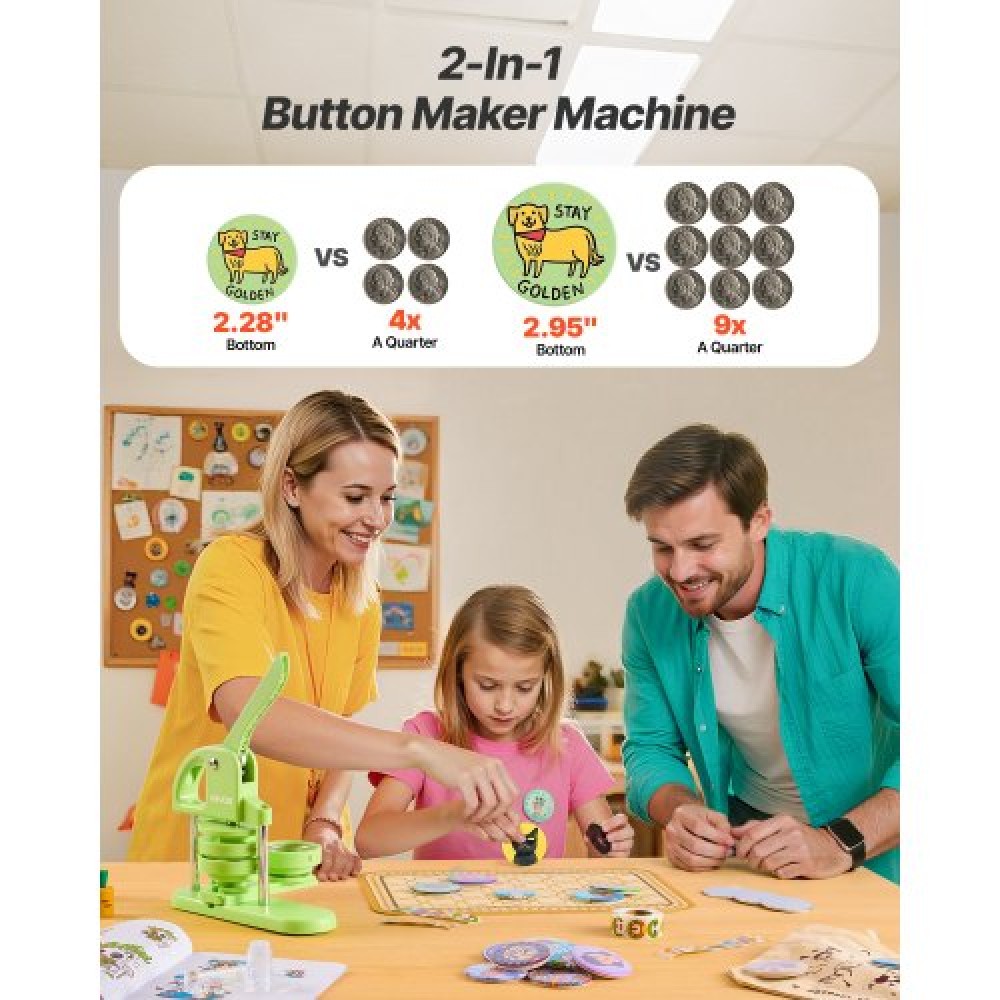 VEVOR Button Maker Machine Plastic Pin Maker 58 mm / 75 mm with 200pcs Parts