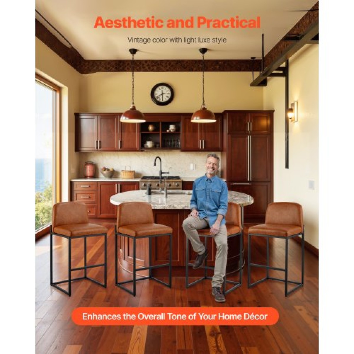 VEVOR Σετ σκαμπό μπαρ 4, 68cm σκαμπό πάγκου ύψους, μοντέρνο PU δερμάτινο πάγκο σκαμπό με πλάτη, μεταλλικά πόδια, Easy Assembly καρέκλα μπαρ χωρίς χέρια, σκαμπό Island για κουζίνα, τραπεζαρία, καφέ