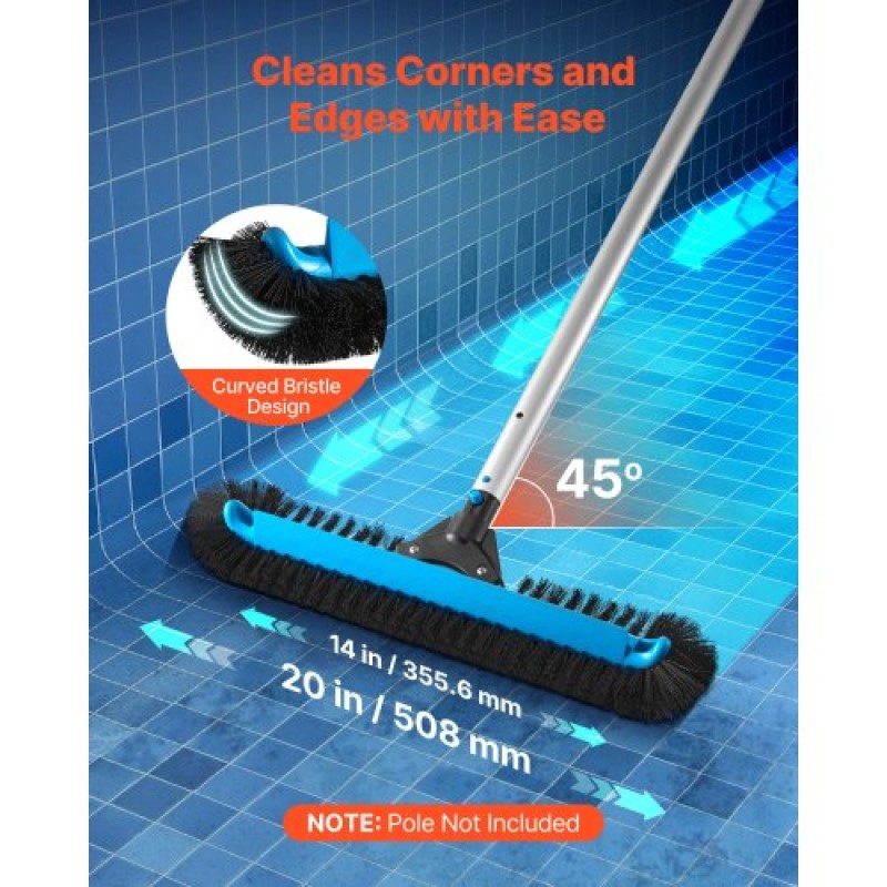 VEVOR Pool Brush Head, 508 mm Scrub Brushes with Nylon Bristles and Aluminum Pole Connector, Heavy Duty Curved Brush Head for Cleaning Inground/Above Ground Swimming Pool Walls, Pole Not Included